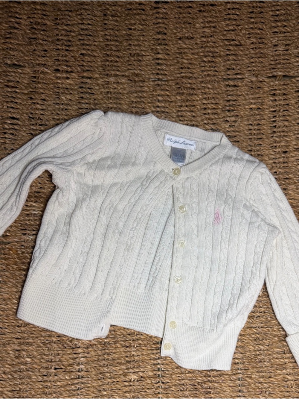 Ralph Lauren Cream Cable-Knit Button Cardigan